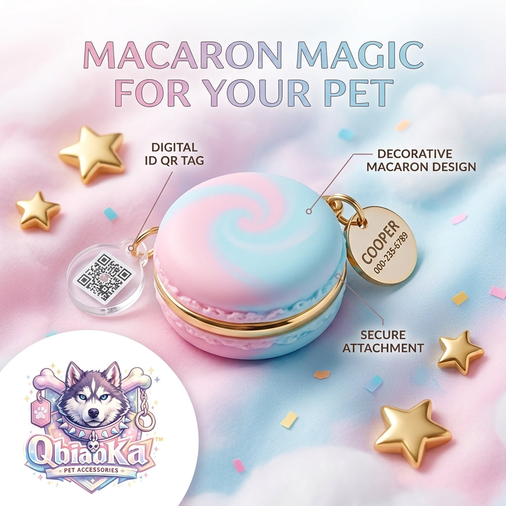 QbiaoKa™ Personalized Macaron Pet ID Tag with QR Code - Custom Engraved Name & Phone Number Dog Tag, Cute Pastel Smart Pet Collar Charm for Dogs and Cats, Lost Pet Finder Tag