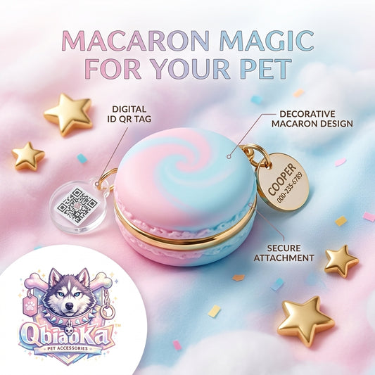 QbiaoKa™ Personalized Macaron Pet ID Tag with QR Code - Custom Engraved Name & Phone Number Dog Tag, Cute Pastel Smart Pet Collar Charm for Dogs and Cats, Lost Pet Finder Tag