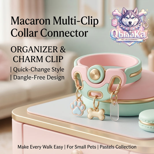 QbiabKa™ Macaron Multi-Clip Pet Collar Connector | No-Jingle Dog Tag Organizer & Charm Clip | Quick-Change Dangle-Free ID Tag Holder for Small Dogs, Cats & Puppies | Pastels Collection