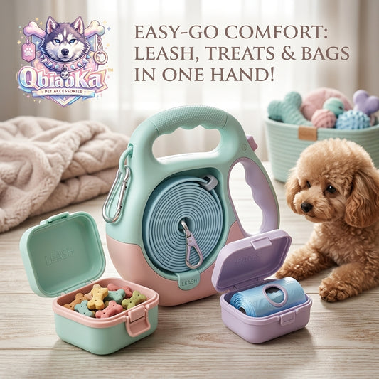Qbiaoka™ 3-in-1 Dog Walking Organizer - Multi-Functional Leash Holder with Detachable Dog Treat Dispenser and Poop Bag Holder, Portable Hands-Free Dog Walking Gear for Puppies, Small & Medium Dogs